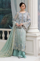 Maria B Embroidered Luxury Chiffon Unstitched 3 Piece Suit Aqua Luxury Collection
